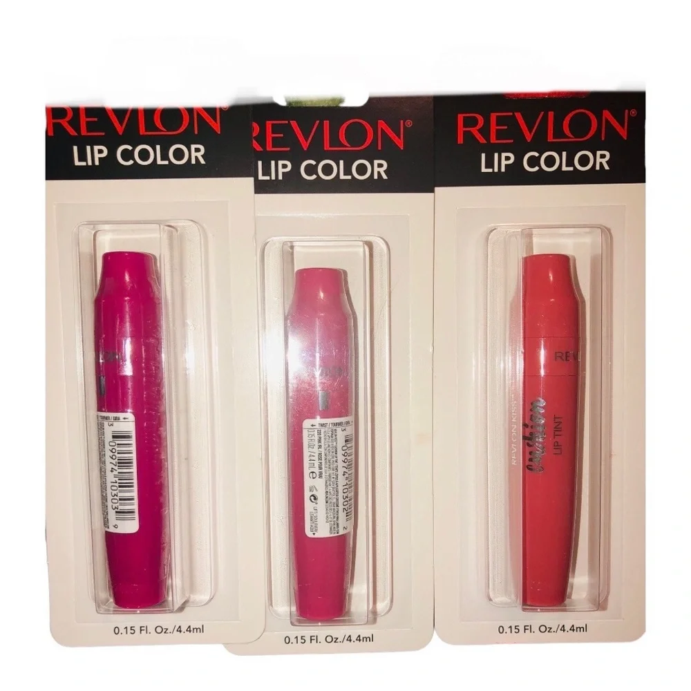 3pk Revlon Kiss‎ Cushion plush Lip Tint- Berry Lit, Pink IRL, #310 (peacy tint)